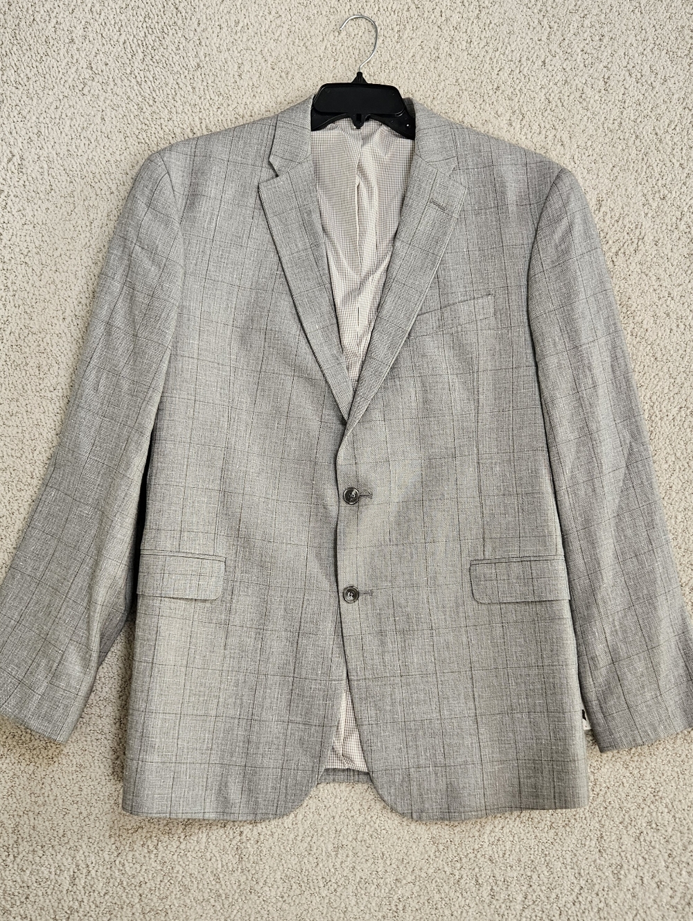Jos A Bank 1905 Sport Coat Jacket Linen Wool Tailored Fit Mens 44L Gray Plaid